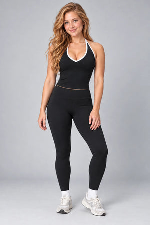 WEARHUB Nylon-Spandex Brushed Active Tank — WHZ018 — Meteor Black with White Contrast, color front view