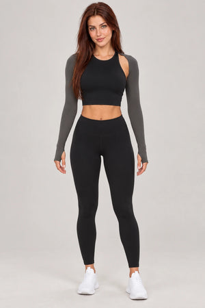 WEARHUB Nylon-Spandex Brushed Long-Sleeve Shrug — WHZ020 — Meteor Black with Grey Contrast, front view