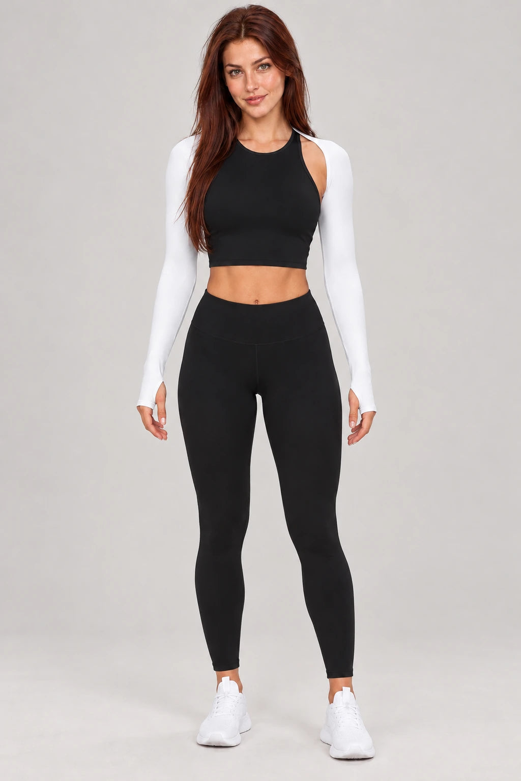 WEARHUB Nylon-Spandex Brushed Long-Sleeve Shrug — WHZ020 — Meteor Black with White Contrast, color front view