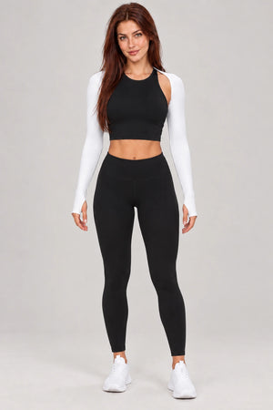 WEARHUB Nylon-Spandex Brushed Long-Sleeve Shrug — WHZ020 — Meteor Black with White Contrast, color front view