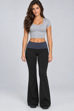 WEARHUB Nylon-Spandex Barely-There Wide-Leg Yoga Pants — WHZ026 — Classic Black, front view