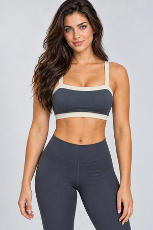 WEARHUB Nylon-Spandex Color-Block Barely-There Sports Bra — WHZ028 — Pencil Grey, front view