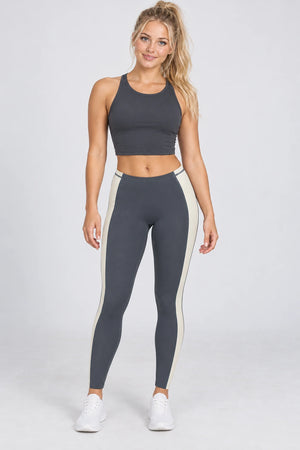 WEARHUB Nylon-Spandex Color-Block Barely-There Yoga Leggings — WHZ030 — Pencil Grey, front view