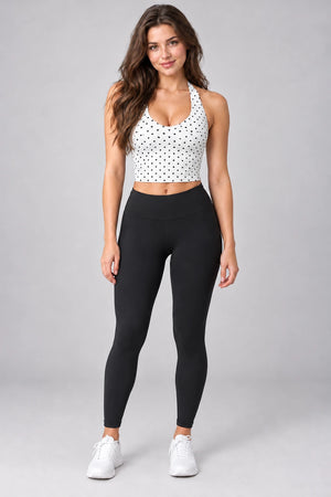WEARHUB Polyester-Spandex Printed Active Tank — WHZ031 — White with Black Polka Dots, color front view