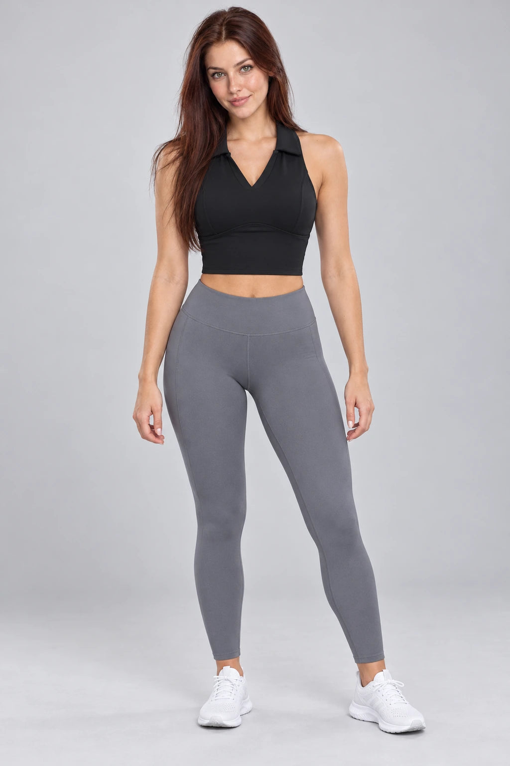 WEARHUB Nylon-Spandex Collared Brushed Active Tank — WHZ034 — Classic Black, front view