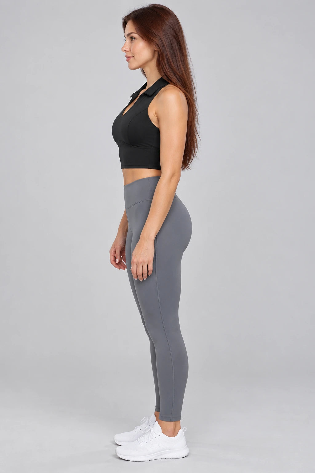 WEARHUB Nylon-Spandex Collared Brushed Active Tank — WHZ034 — product, side view