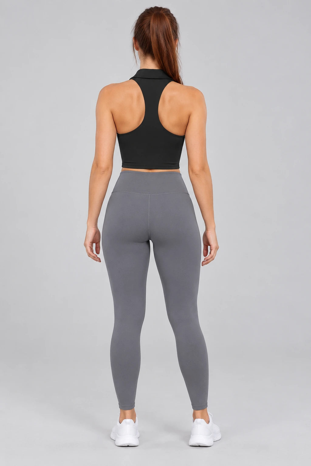 WEARHUB Nylon-Spandex Collared Brushed Active Tank — WHZ034 — product, back view