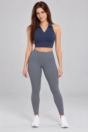 WEARHUB Nylon-Spandex Collared Brushed Active Tank — WHZ034 — Ink Blue, color front view