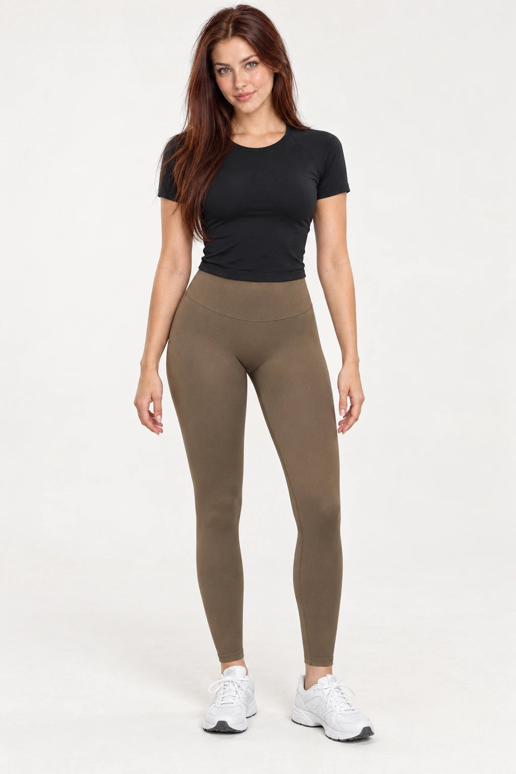WEARHUB Nylon-Spandex Seamless Yoga Leggings — WHZ035 — Coffee Brown, front view