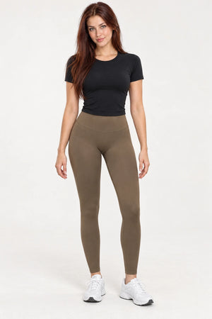 WEARHUB Nylon-Spandex Seamless Yoga Leggings — WHZ035 — Coffee Brown, front view
