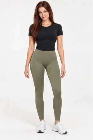 WEARHUB Nylon-Spandex Seamless Yoga Leggings — WHZ035 — Pine Green, color front view