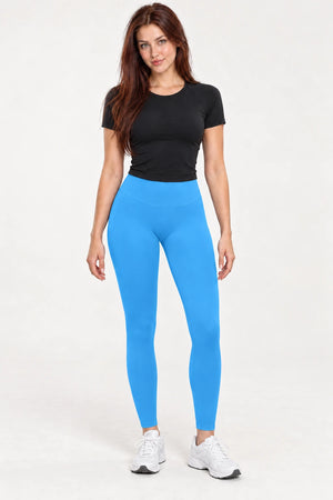 WEARHUB Nylon-Spandex Seamless Yoga Leggings — WHZ035 — Lake Blue, color front view