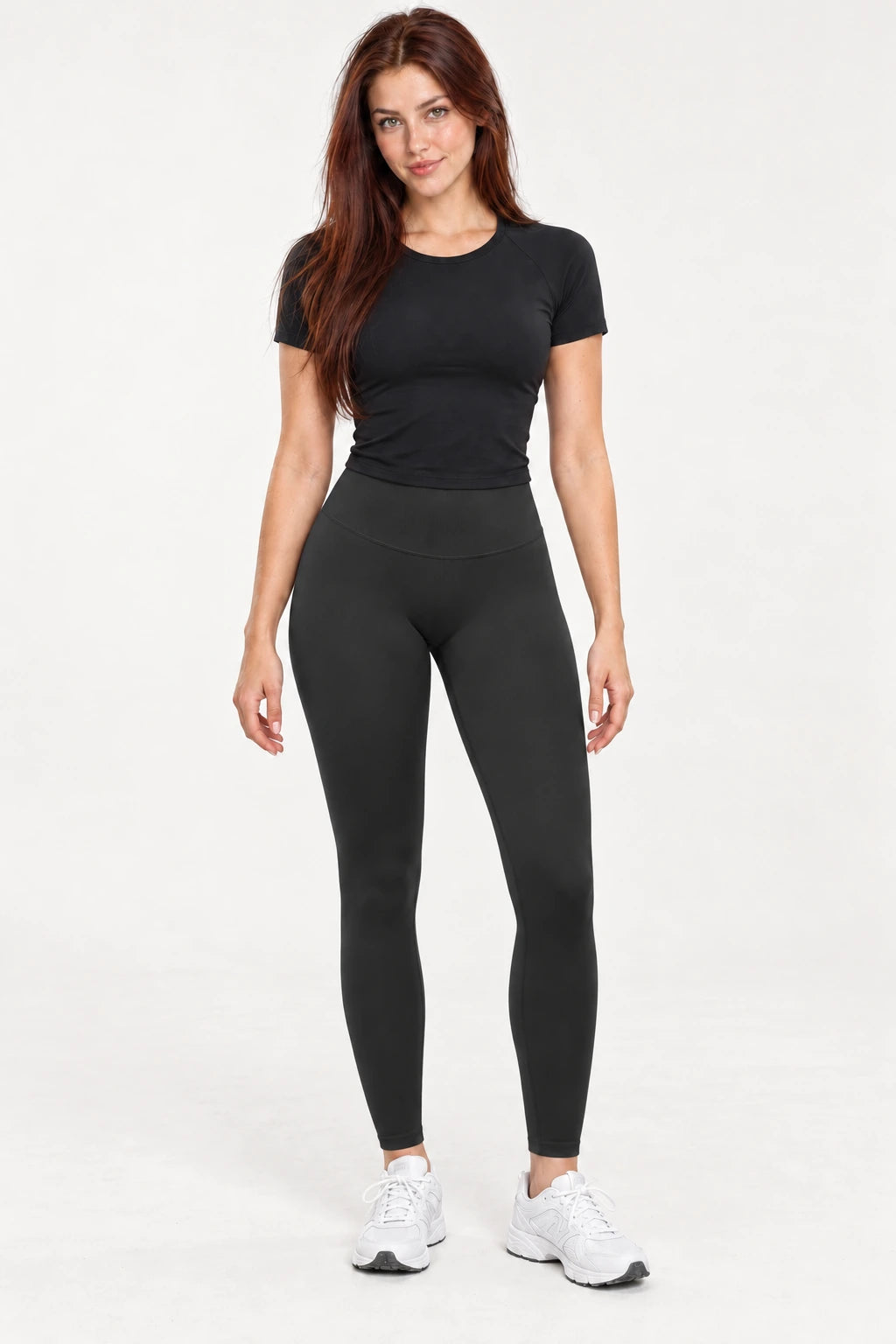 WEARHUB Nylon-Spandex Seamless Yoga Leggings — WHZ035 — Classic Black, color front view