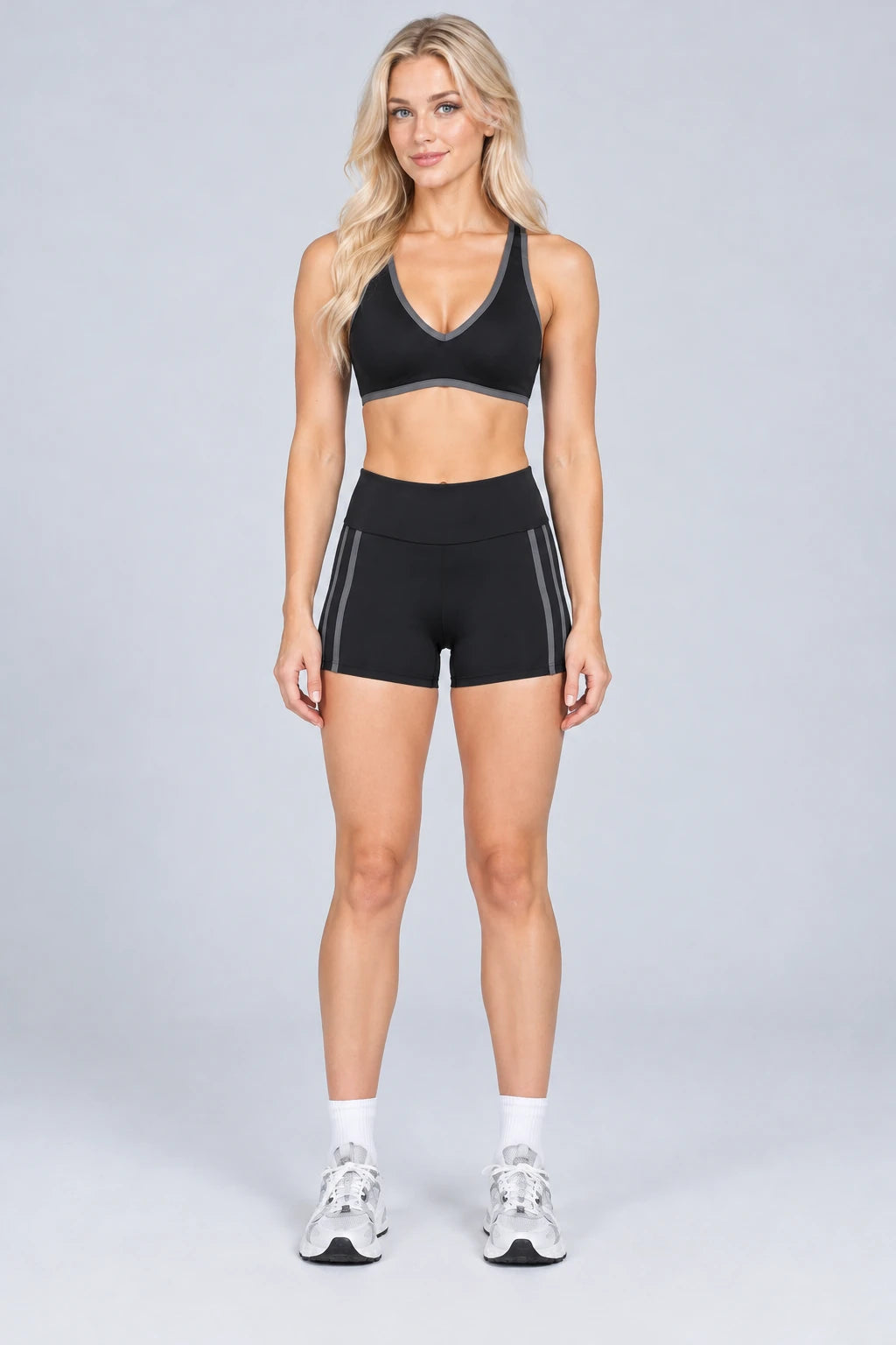 WEARHUB Nylon-Spandex Barely-There Bra & Shorts Set — WHZ038 — Classic Black, front view