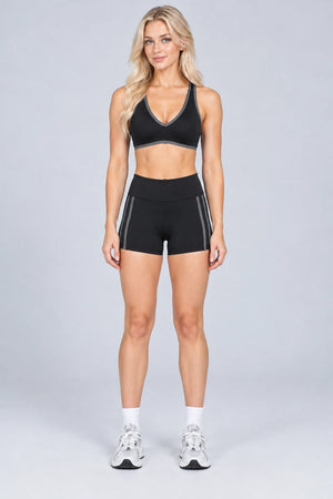 WEARHUB Nylon-Spandex Barely-There Bra & Shorts Set — WHZ038 — Classic Black, front view