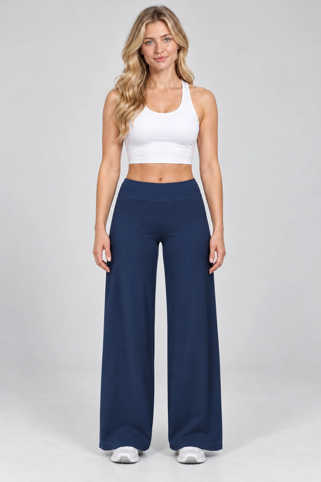 WEARHUB Nylon-Spandex Brushed Wide-Leg Yoga Pants — WHZ039 — Emblem Blue, color front view