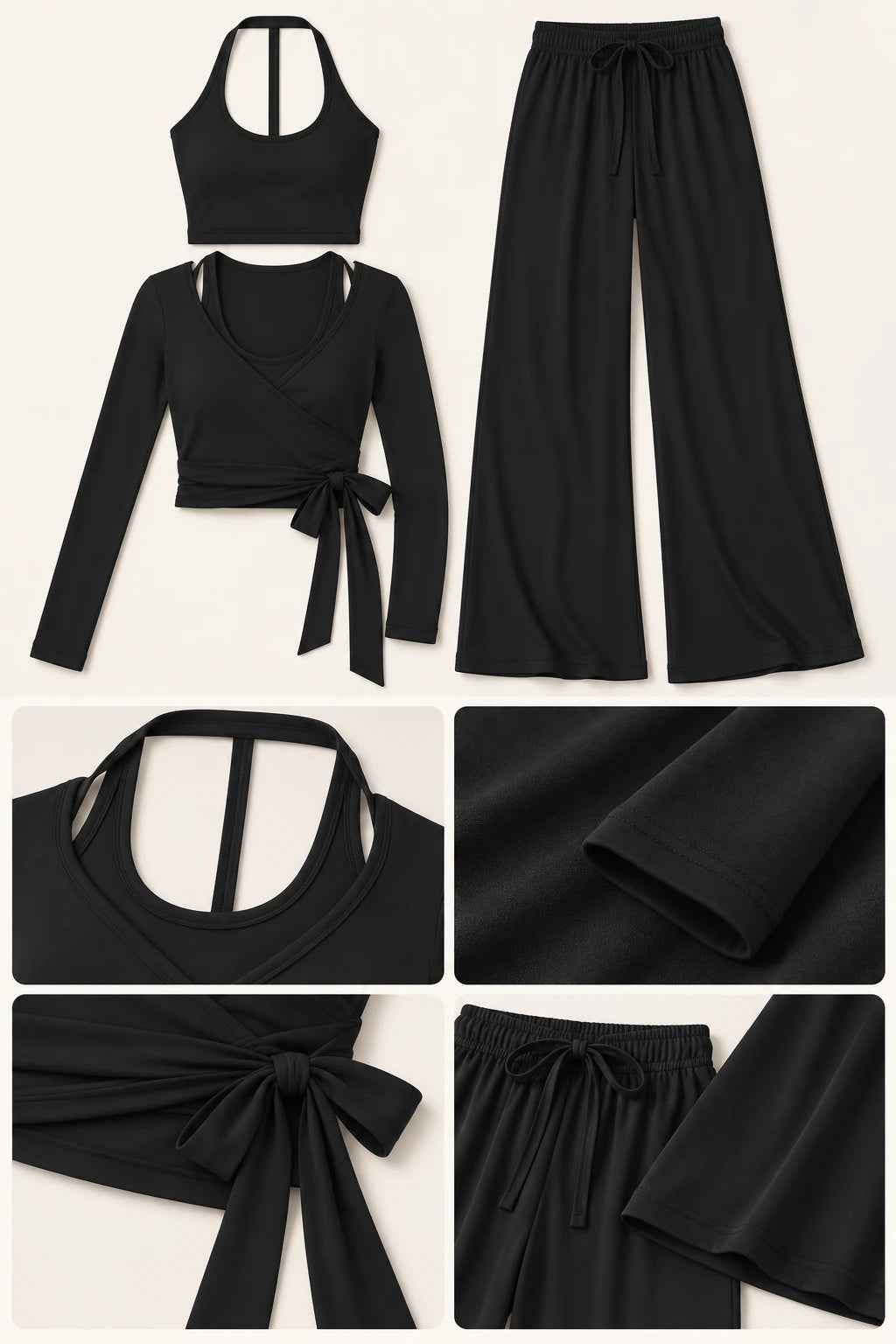 WEARHUB Polyester-Spandex Brushed Three-Piece Active Set — WHZ046 — product, details view
