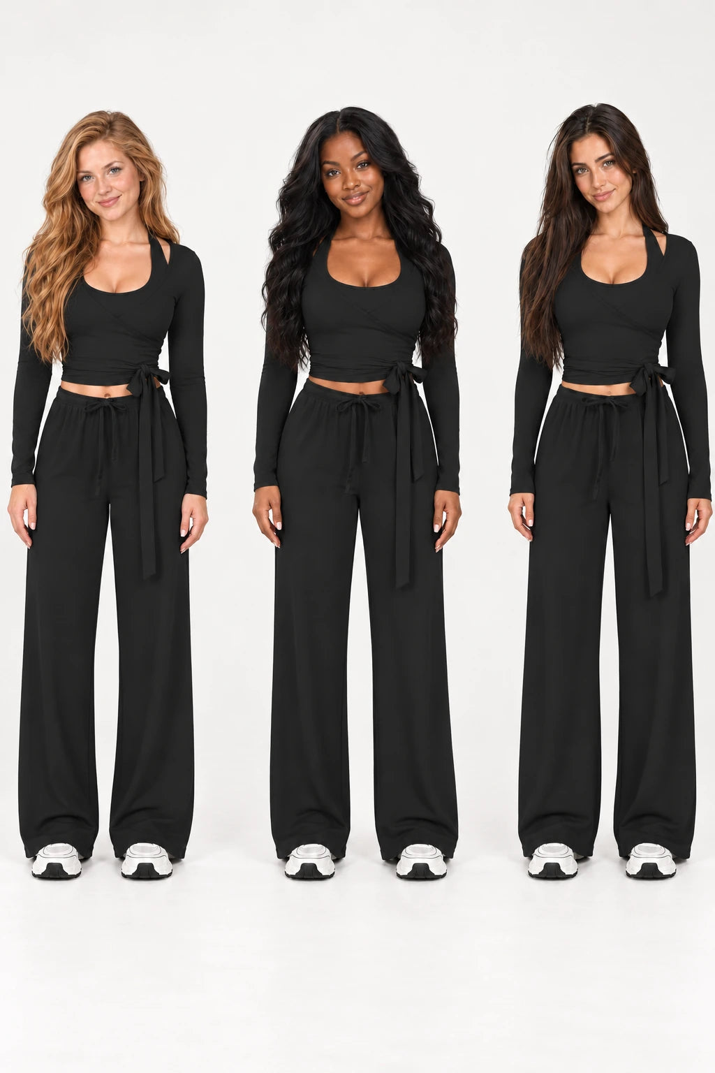 WEARHUB Polyester-Spandex Brushed Three-Piece Active Set — WHZ046 — product, multiracial view