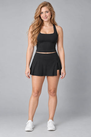 WEARHUB Nylon-Spandex Brushed Tank & Skirt Set — WHZ049 — Classic Black, front view