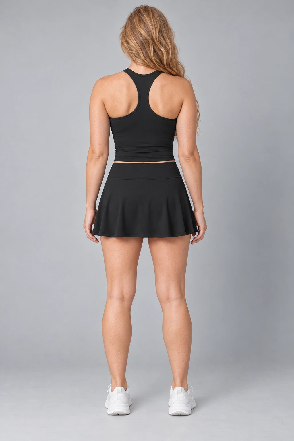 WEARHUB Nylon-Spandex Brushed Tank & Skirt Set — WHZ049 — product, back view