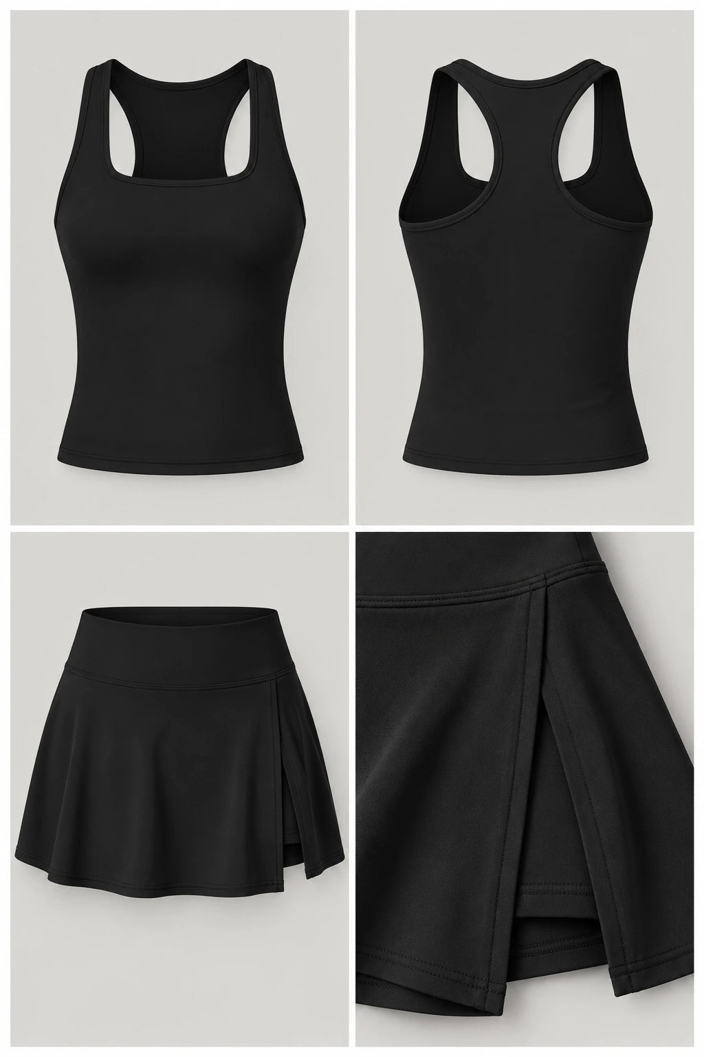 WEARHUB Nylon-Spandex Brushed Tank & Skirt Set — WHZ049 — product, details view