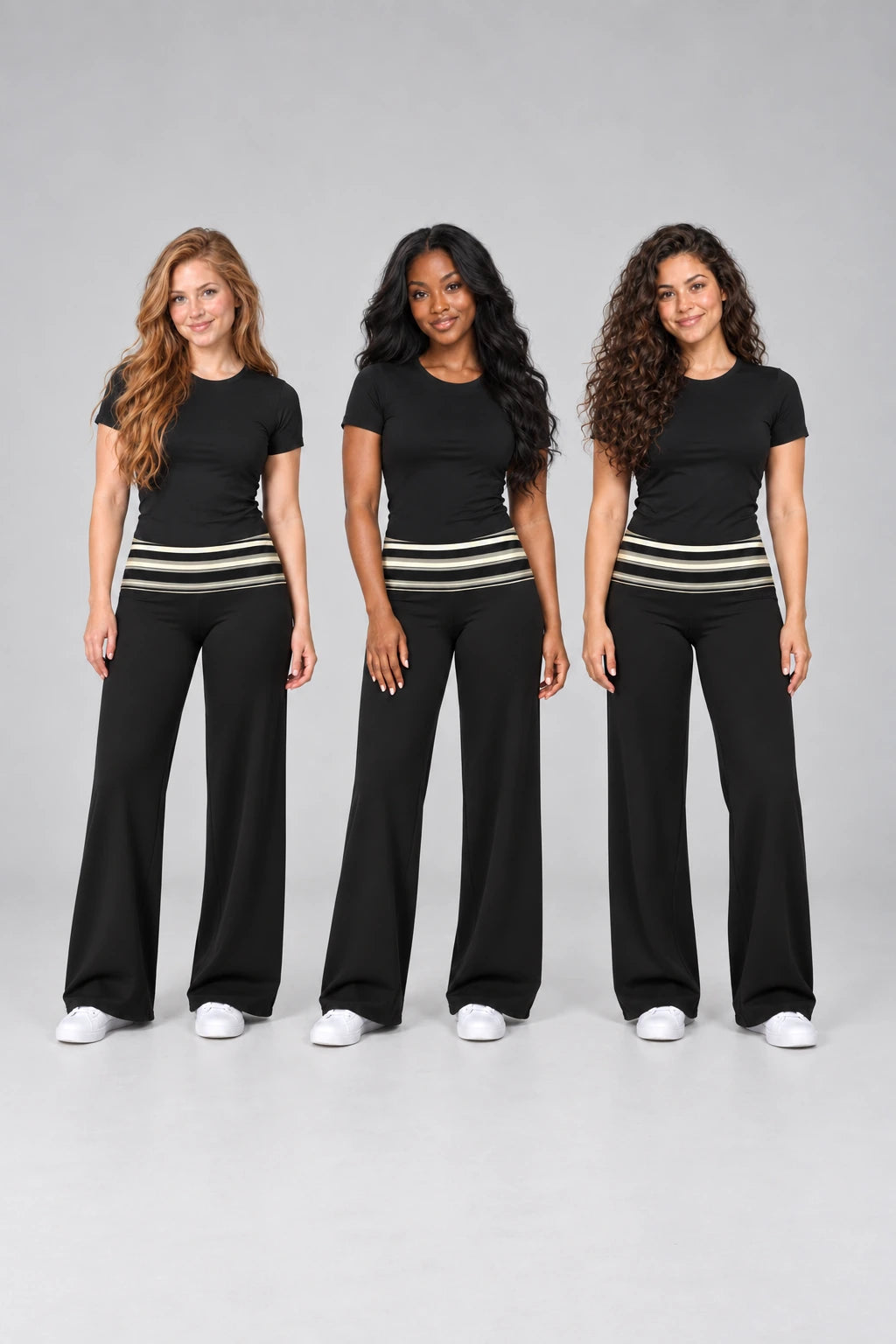 WEARHUB Polyester-Spandex Printed Wide-Leg Yoga Pants — WHZ051 — product, multiracial view