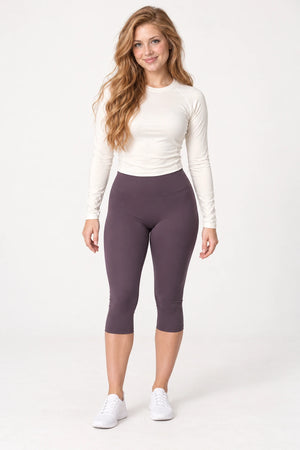 WEARHUB Nylon-Spandex Brushed Mid-Length Active Shorts — WHZ052 — Eggplant Purple, front view