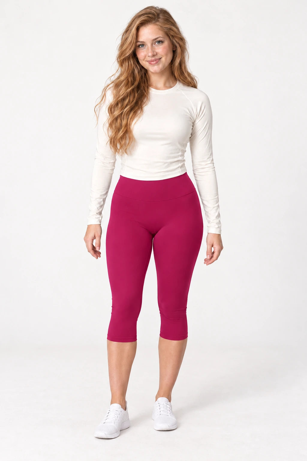 WEARHUB Nylon-Spandex Brushed Mid-Length Active Shorts — WHZ052 — Raspberry Red, color front view