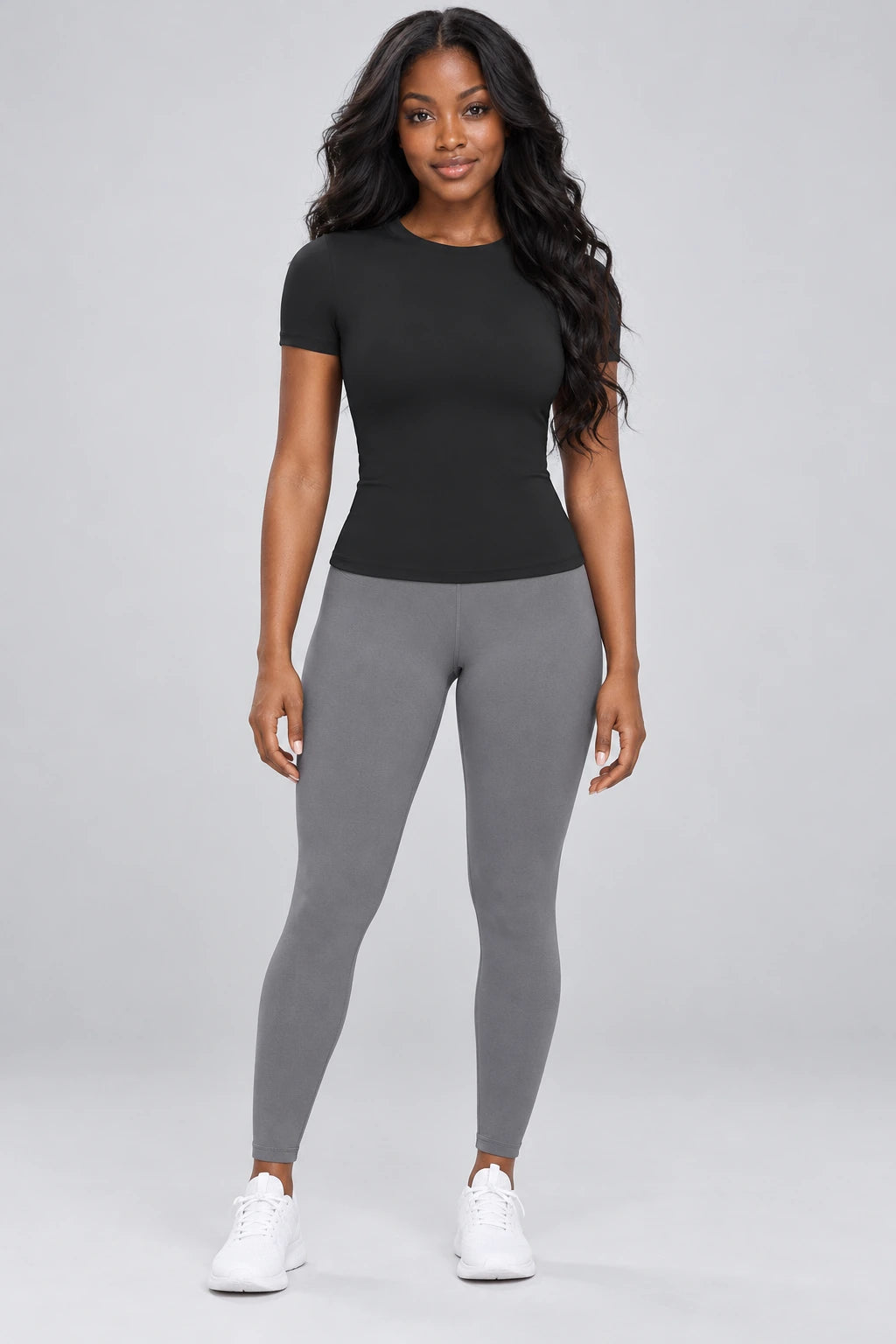 WEARHUB Nylon-Spandex Brushed Short-Sleeve Active Top — WHZ053 — Classic Black, front view