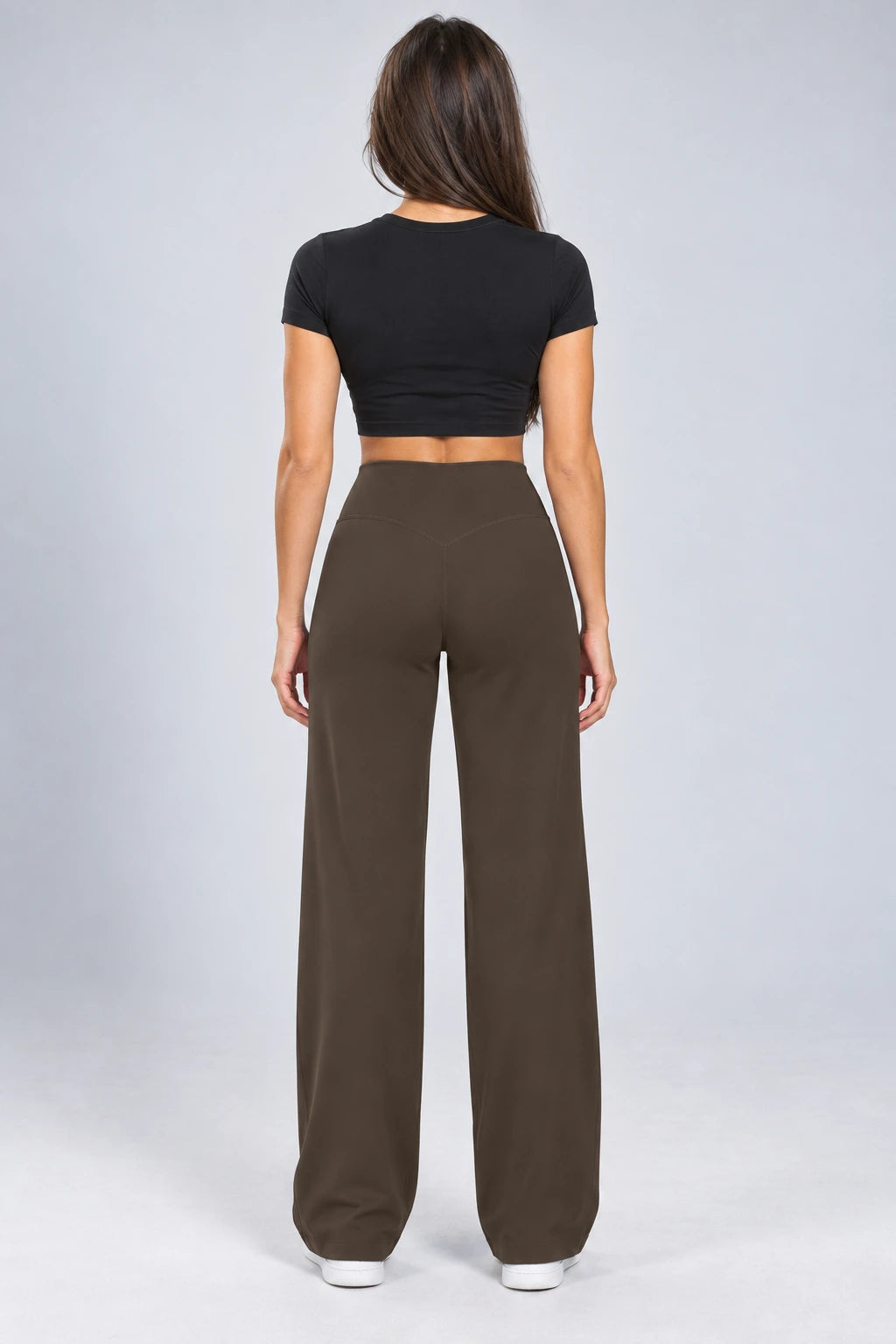 WEARHUB Nylon-Spandex Brushed Wide-Leg Yoga Pants — WHZ054 — product, back view