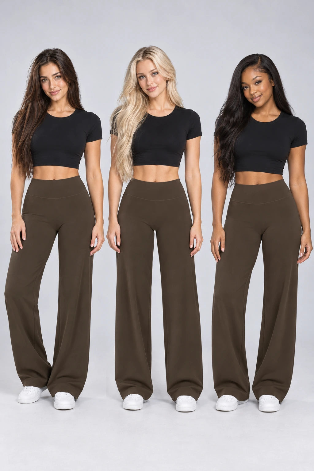 WEARHUB Nylon-Spandex Brushed Wide-Leg Yoga Pants — WHZ054 — product, multiracial view