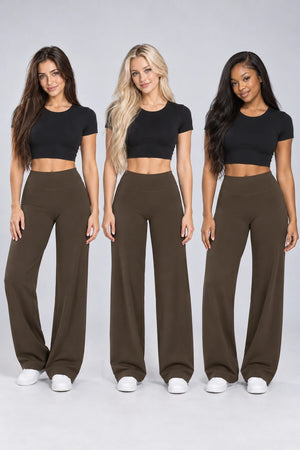 WEARHUB Nylon-Spandex Brushed Wide-Leg Yoga Pants — WHZ054 — product, multiracial view