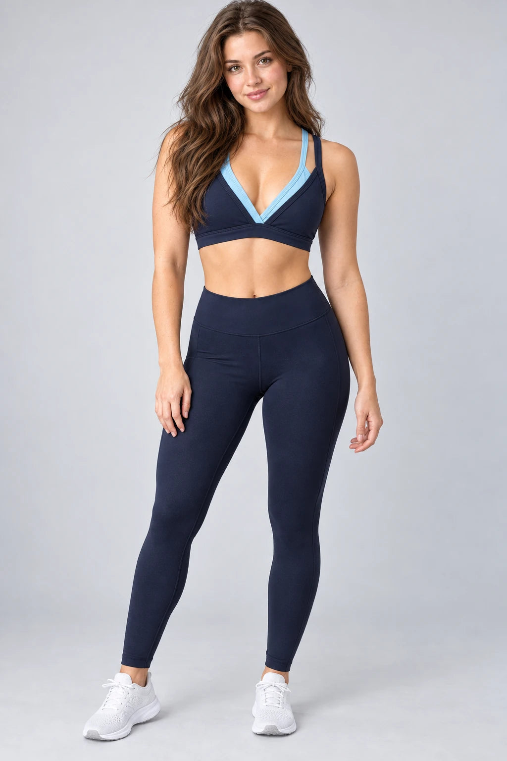 WEARHUB Nylon-Spandex Double-Strap Barely-There Sports Bra — WHZ056 — Deep Well Blue, front view