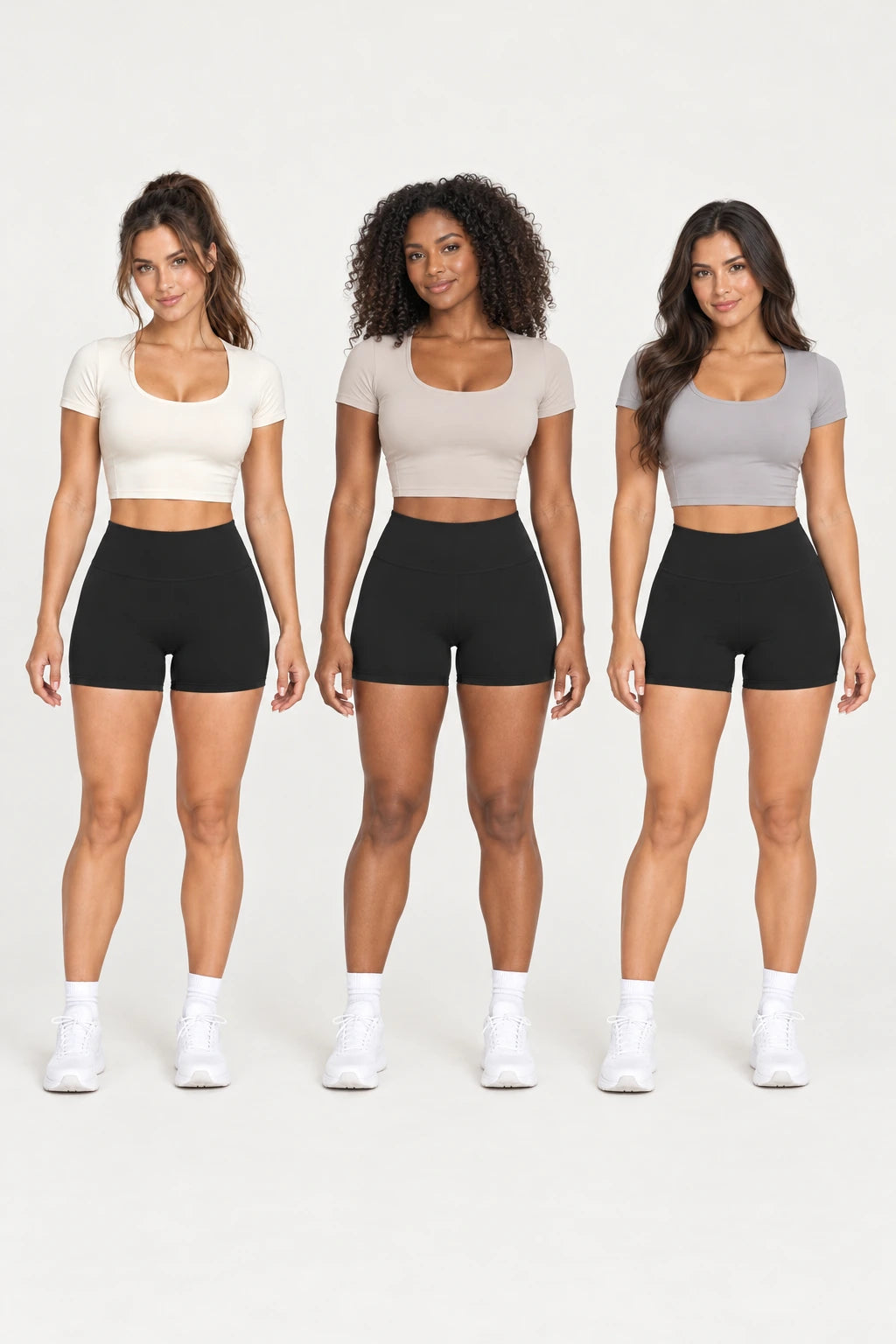 WEARHUB Nylon-Spandex Barely-There Active Shorts — WHZ061 — product, multiracial view
