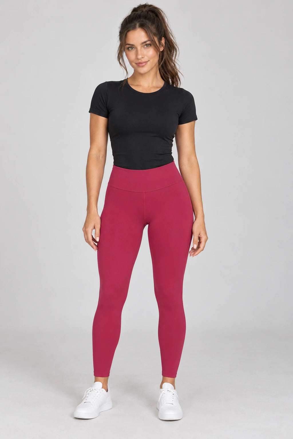 WEARHUB Nylon-Spandex Barely-There Yoga Leggings — WHZ065 — Rose Red, front view