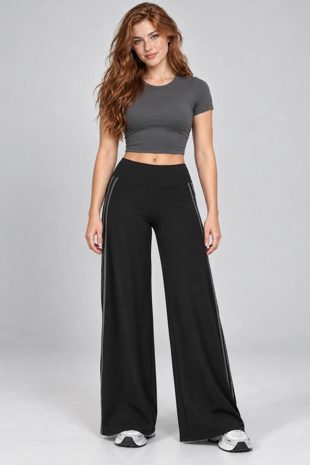 WEARHUB Nylon-Spandex Barely-There Wide-Leg Yoga Pants — WHZ066 — Classic Black, front view