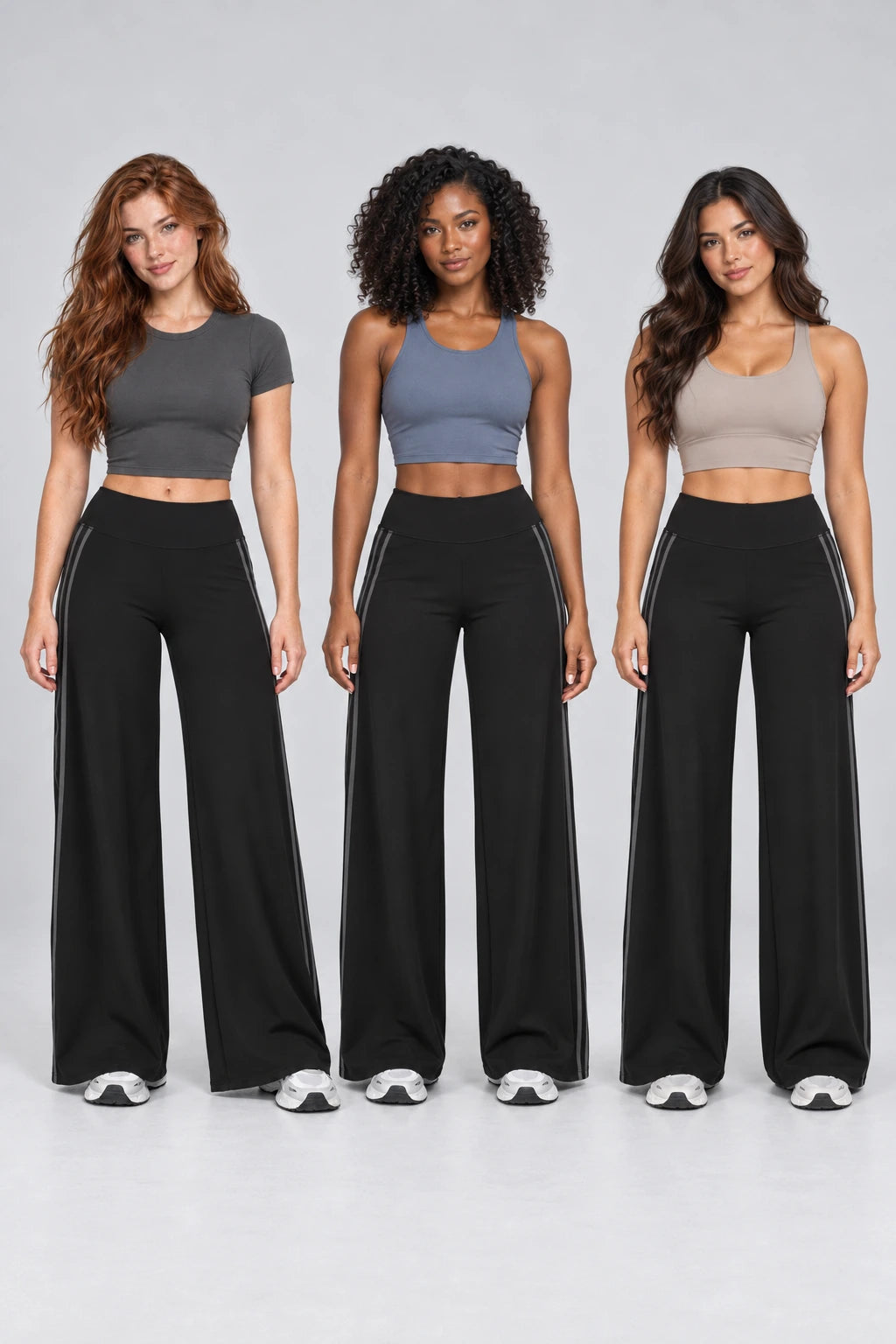 WEARHUB Nylon-Spandex Barely-There Wide-Leg Yoga Pants — WHZ066 — product, multiracial view