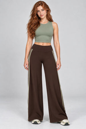 WEARHUB Nylon-Spandex Barely-There Wide-Leg Yoga Pants — WHZ066 — Black Coffee, color front view