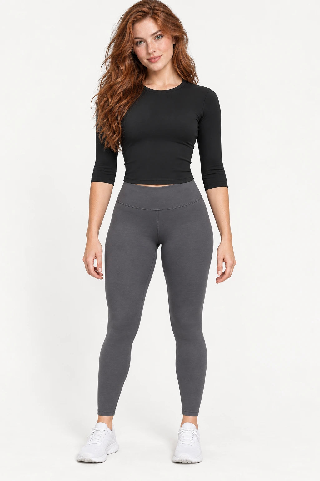 WEARHUB Nylon-Spandex Brushed Mid-Sleeve Active Top — WHZ068 — Classic Black, front view