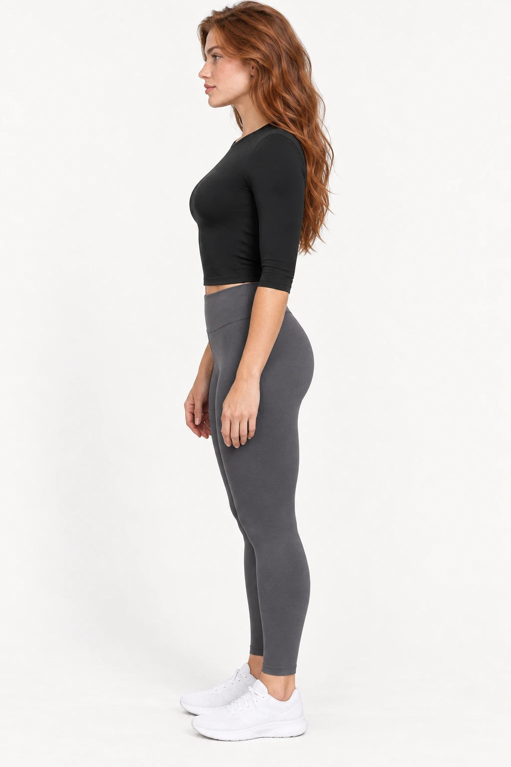 WEARHUB Nylon-Spandex Brushed Mid-Sleeve Active Top — WHZ068 — product, side view
