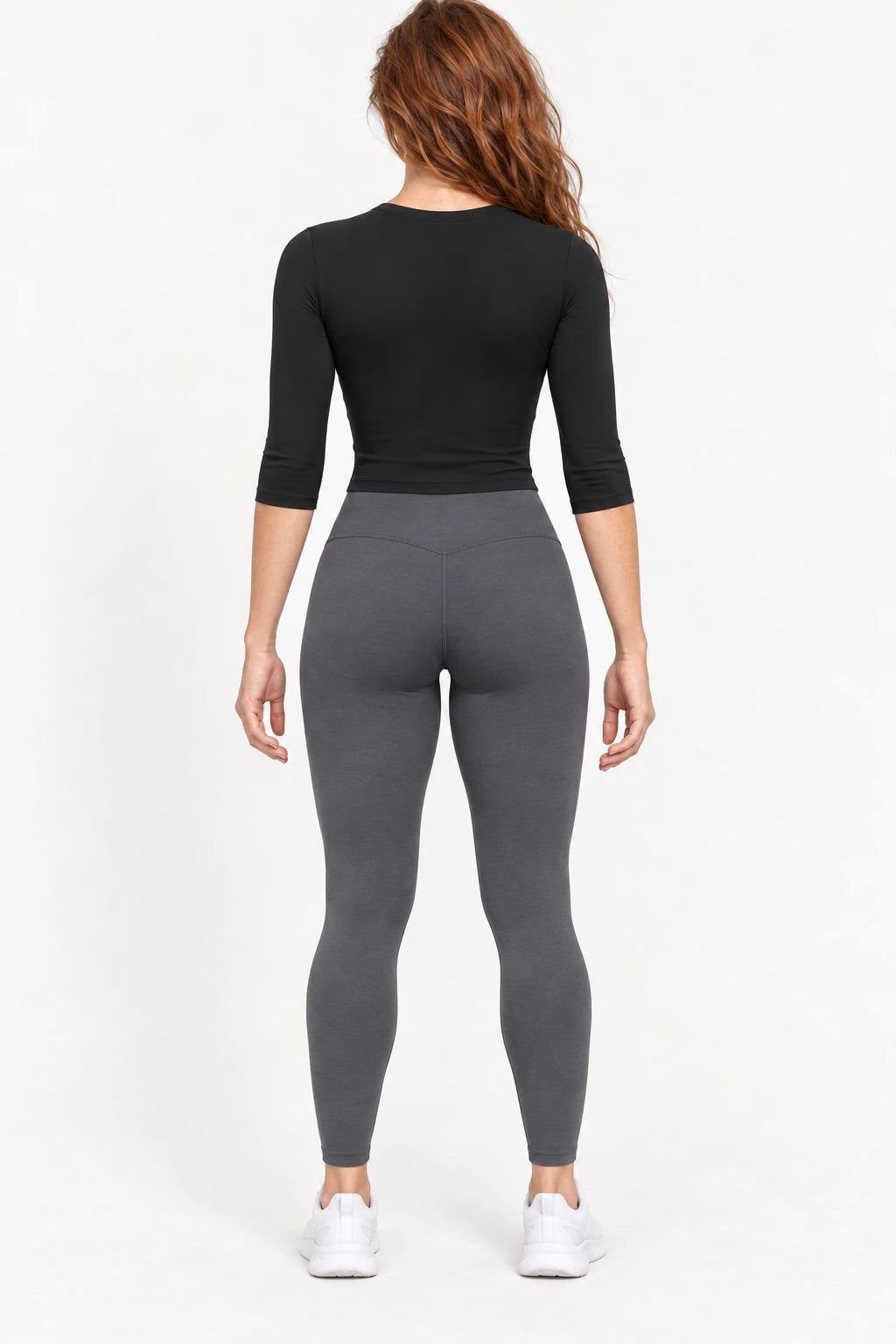 WEARHUB Nylon-Spandex Brushed Mid-Sleeve Active Top — WHZ068 — product, back view