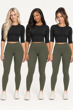 WEARHUB Nylon-Spandex Brushed Mid-Sleeve Active Top — WHZ068 — product, multiracial view