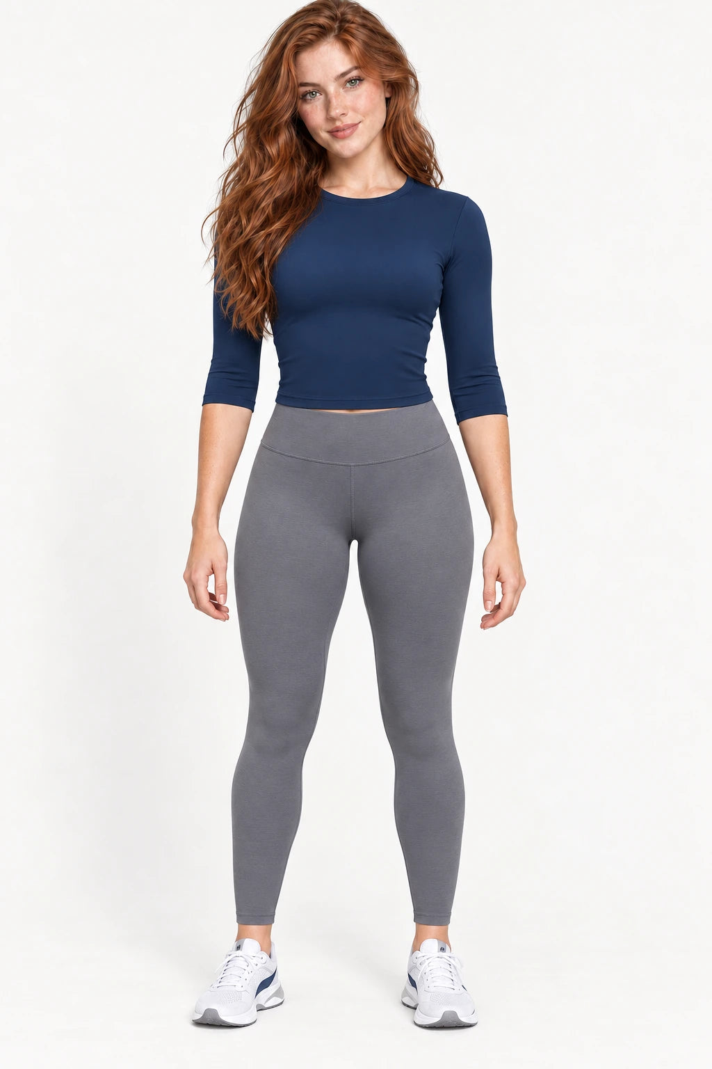 WEARHUB Nylon-Spandex Brushed Mid-Sleeve Active Top — WHZ068 — Emblem Blue, color front view