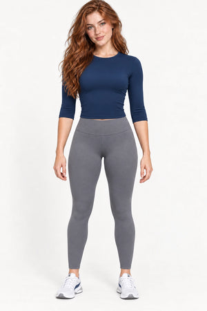 WEARHUB Nylon-Spandex Brushed Mid-Sleeve Active Top — WHZ068 — Emblem Blue, color front view