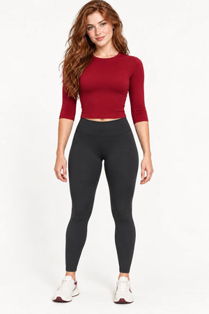 WEARHUB Nylon-Spandex Brushed Mid-Sleeve Active Top — WHZ068 — Cherry Red, color front view