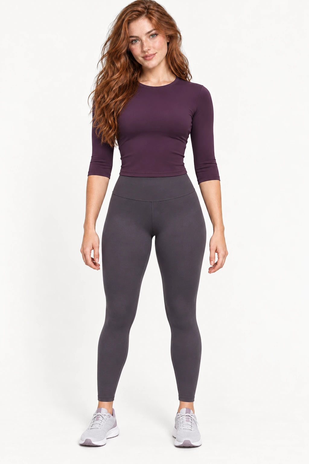 WEARHUB Nylon-Spandex Brushed Mid-Sleeve Active Top — WHZ068 — Deep Mauve, color front view