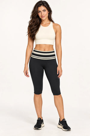 WEARHUB Polyester-Spandex Printed Mid-Length Active Shorts — WHZ076 — Black Stripes, front view