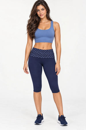 WEARHUB Polyester-Spandex Printed Mid-Length Active Shorts — WHZ076 — Dark Blue with White Polka Dots, color front view