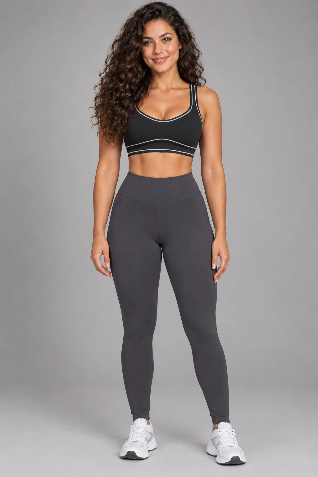 WEARHUB Nylon-Spandex Brushed Sports Bra — WHZ078 — Classic Black, front view