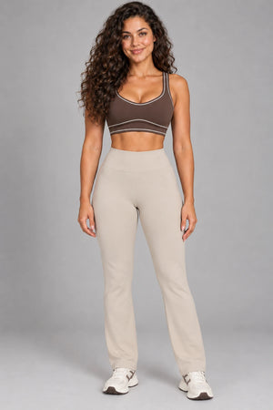 WEARHUB Nylon-Spandex Brushed Sports Bra — WHZ078 — Dark Chocolate, color front view